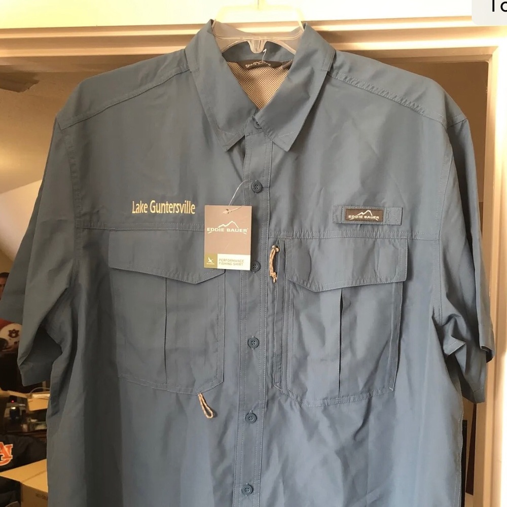 EDDIE BAUER Mens Short Sleeve Back Vented PERFORMANCE FISHING SHIRT Size Large